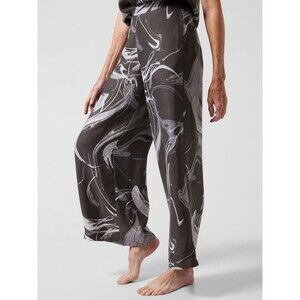 Athleta Calm Cool Wide Leg Pull On Pants Elastic Waist High Rise Pockets Marble